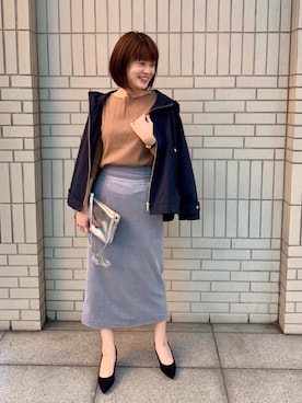 「お呼ばれ」｜「アイテム（ブルゾン）」を使った、エールデルクールブラン天神地下街店スタッフさん（レディース・161cm）の秋コーディネート