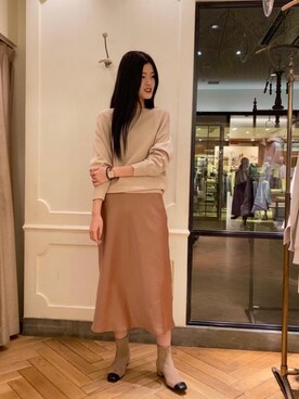 「お呼ばれ」｜「アイテム（ブーツ）」を使った、エールデルクールブラン天神地下街店スタッフさん（レディース・169cm）の冬コーディネート