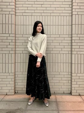 「お呼ばれ」｜「アイテム（Tシャツ/カットソー）」を使った、エールデルクールブラン天神地下街店スタッフさん（レディース・169cm）の冬コーディネート