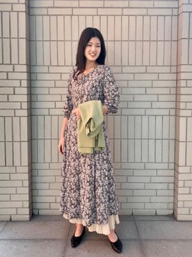 「お呼ばれ」｜「アイテム（バレエシューズ）」を使った、エールデルクールブラン天神地下街店スタッフさん（レディース・169cm）の冬コーディネート
