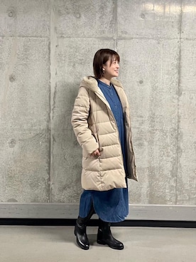 「寒い」｜「アイテム（シャツワンピース）」を使った、エールデルクールブラン天神地下街店スタッフさん（レディース・161cm）の冬コーディネート