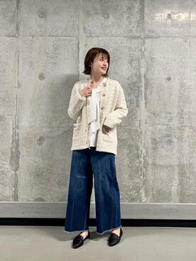 「でにむ」｜「アイテム（ノーカラージャケット）」を使った、エールデルクールブラン天神地下街店スタッフさん（レディース・161cm）の冬コーディネート