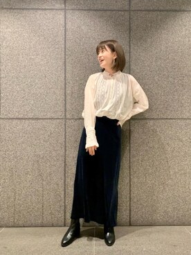 「お呼ばれ」｜「アイテム（ブーツ）」を使った、エールデルクールブラン天神地下街店スタッフさん（レディース・161cm）の秋コーディネート