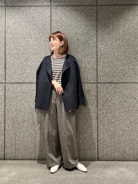 「ワイドパンツ 」｜「アイテム（その他アウター）」を使った、エールデルクールブラン天神地下街店スタッフさん（レディース・161cm）の秋コーディネート