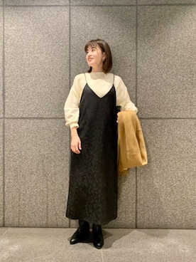 「お呼ばれ」｜「アイテム（ブーツ）」を使った、エールデルクールブラン天神地下街店スタッフさん（レディース・161cm）の秋コーディネート