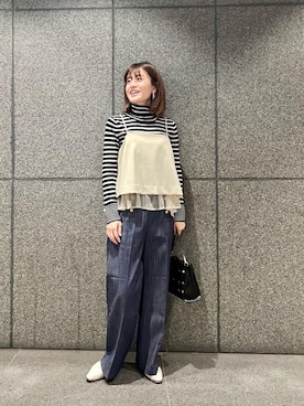 「お呼ばれ」｜「アイテム（パンツ）」を使った、エールデルクールブラン天神地下街店スタッフさん（レディース・161cm）の冬コーディネート