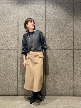 「お呼ばれ」｜「アイテム（ブーツ）」を使った、エールデルクールブラン天神地下街店スタッフさん（レディース・161cm）の冬コーディネート