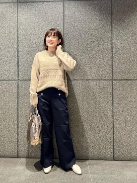 「お呼ばれ」｜「アイテム（パンツ）」を使った、エールデルクールブラン天神地下街店スタッフさん（レディース・161cm）の冬コーディネート