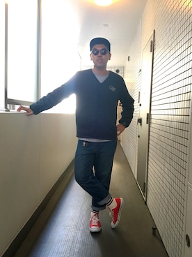 「ストリート服が好き」｜「アイテム（ダウンジャケット/コート）」を使った、土佐兄弟　兄　たくやさん（メンズ・182cm）の秋コーディネート