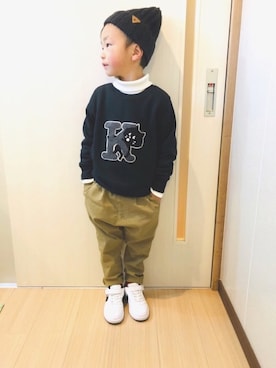 「にゃー」｜「アイテム（ニットキャップ/ビーニー）」を使った、aaoshanさん（キッズ・100cm）の冬コーディネート