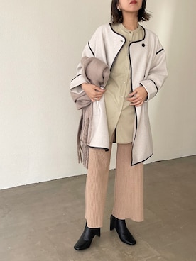 「アイテム（ノーカラーコート）」を使った、ほしかよさん（レディース・168cm）の冬コーディネート