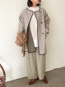 「アイテム（ノーカラーコート）」を使った、ほしかよさん（レディース・168cm）の冬コーディネート