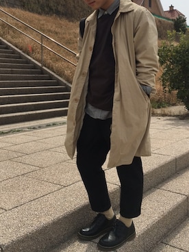 「MHL.」｜「アイテム（ダウンジャケット/コート）」を使った、ひかる。さん（メンズ・160cm）の春コーディネート