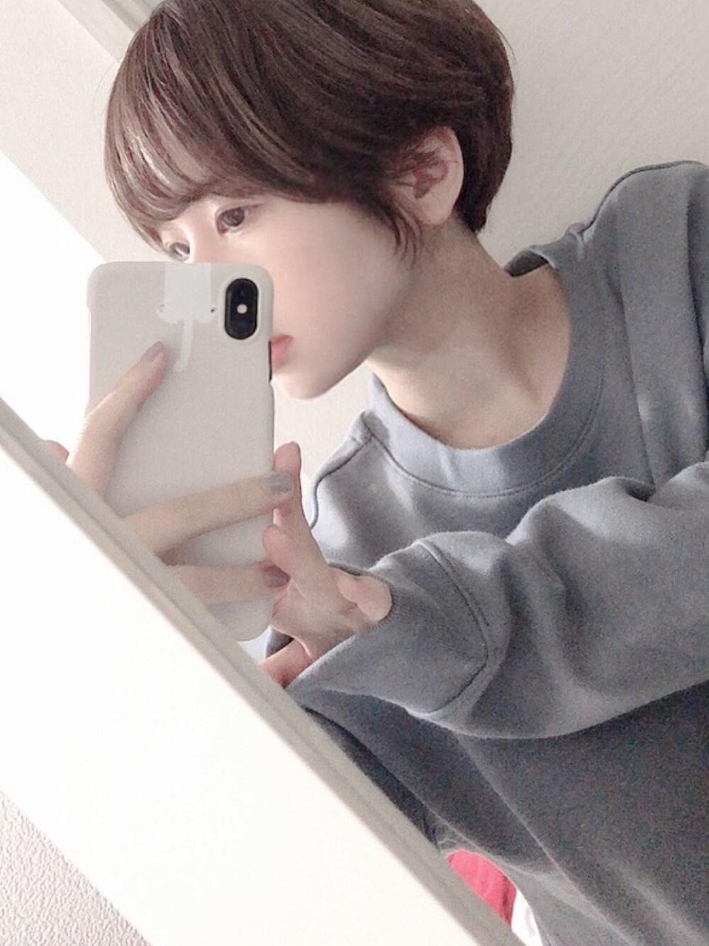 「ユニクロ、ショートヘア、シンプル、おしゃれさんと繋がりたい、カジュアル、くすみカラー、ラクチンコーデ」｜「UNIQLOのアイテム（トップス、ブルー系）」を使った、icoさん（レディース・152cm）の秋コーディネートの1枚目の写真