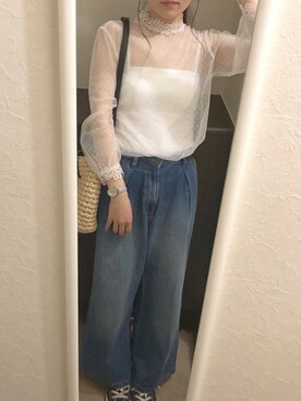 「アイテム（バレッタ/ヘアクリップ、ホワイト系）」を使った、t○m○chi*さん（レディース・162cm）の夏コーディネート