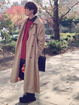 「MONO-MART（モノマート）のオーバーサイズアラン編みクルーネックケーブルニットセーター（ニット/セーター）」を使った、梅雨さん（メンズ・158cm）の秋コーディネート