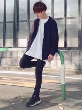 「SUGGESTION（サジェッション）のアイテム（スウェット）」を使った、梅雨さん（メンズ・158cm）の秋コーディネート