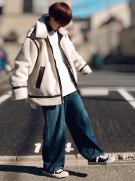 「SUGGESTION（サジェッション）のアイテム（スウェット）」を使った、梅雨さん（メンズ・158cm）の冬コーディネート