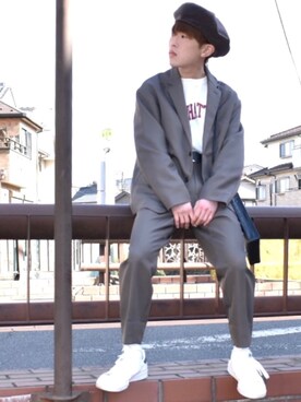 「BEAMS（ビームス）のアイテム（ハンチング/ベレー帽）」を使った、梅雨さん（メンズ・158cm）の冬コーディネート