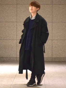 「BEAMS（ビームス）のアイテム（トレンチコート）」を使った、梅雨さん（メンズ・158cm）の冬コーディネート