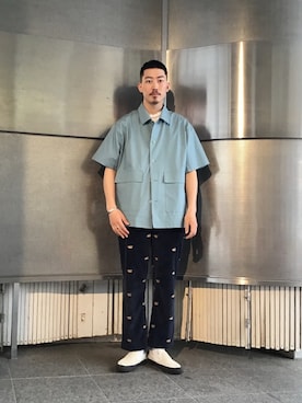 「POP TRADING COMPANY（ポップトレーディングカンパニー）のアイテム（その他パンツ、ブルー系）」を使った、takukatsukawaさん（メンズ）の夏コーディネート