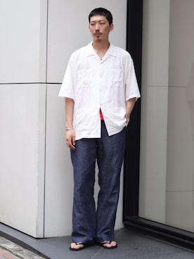 「JOINT WORKS（ジョイントワークス）のアイテム（シャツ/ブラウス、ホワイト系）」を使った、takukatsukawaさん（メンズ）の夏コーディネート