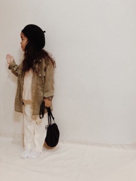 「カーキシャツ」｜「アイテム（ジャケット/アウター）」を使った、roo.さん（キッズ・100cm）の冬コーディネート