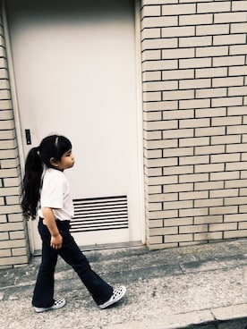 「green label relaxing（グリーンレーベルリラクシング）の〔WEB限定〕コットン天竺オーバーサイズTシャツ（Tシャツ/カットソー、ホワイト系）」を使った、roo.さん（キッズ・140cm）の春コーディネート