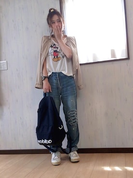 「アイテム（バックパック/リュック）」を使った、akina622さんちびーずさん（レディース・167cm）の夏コーディネート