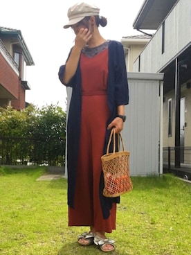 「大人カジュアル」｜「アイテム（サロペット/オーバーオール、オレンジ系）」を使った、akina622さんちびーずさん（レディース・167cm）の夏コーディネート