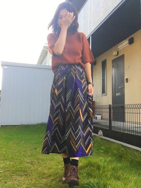 「アイテム（その他トップス、ブラウン系）」を使った、akina622さんちびーずさん（レディース・167cm）の秋コーディネート