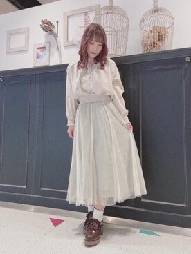 「ウッドヒールレースアップシューズ」｜マジェスティックレゴンHEPFIVE店スタッフさん（レディース・155cm）の冬コーディネート