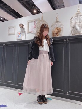 「お出掛けコーデ」｜「アイテム（ブルゾン）」を使った、マジェスティックレゴンHEPFIVE店スタッフさん（レディース・155cm）の春コーディネート