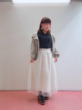 「お出掛けコーデ」｜「アイテム（ブルゾン）」を使った、マジェスティックレゴンHEPFIVE店スタッフさん（レディース・155cm）の春コーディネート