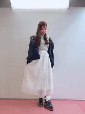 「お出掛けコーデ」｜「アイテム（ブルゾン）」を使った、マジェスティックレゴンHEPFIVE店スタッフさん（レディース・155cm）の春コーディネート