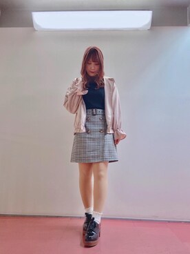 「お出掛けコーデ」｜「アイテム（ブルゾン）」を使った、マジェスティックレゴンHEPFIVE店スタッフさん（レディース・155cm）の春コーディネート