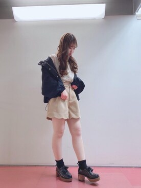 「お出掛けコーデ」｜「アイテム（ブルゾン）」を使った、マジェスティックレゴンHEPFIVE店スタッフさん（レディース・155cm）の春コーディネート