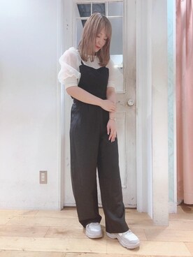 「オーガンジー」｜「アイテム（サロペット/オーバーオール）」を使った、マジェスティックレゴンHEPFIVE店スタッフさん（レディース・155cm）の夏コーディネート