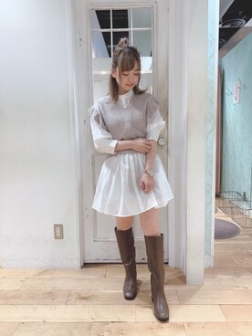 「MAJESTIC LEGON（マジェスティックレゴン）のアイテム（チュニック）」を使った、マジェスティックレゴンHEPFIVE店スタッフさん（レディース・155cm）の夏コーディネート