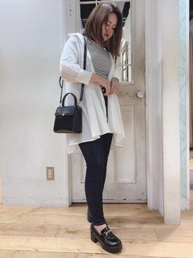 「MAJESTIC LEGON（マジェスティックレゴン）のアイテム（チュニック）」を使った、マジェスティックレゴンHEPFIVE店スタッフさん（レディース・155cm）の秋コーディネート