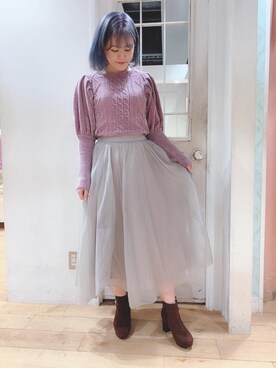 「オーガンジー」｜「アイテム（ブーツ）」を使った、マジェスティックレゴンHEPFIVE店スタッフさん（レディース・155cm）の秋コーディネート