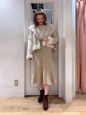 「ケーブルフリルニット」｜マジェスティックレゴンHEPFIVE店スタッフさん（レディース・155cm）の冬コーディネート