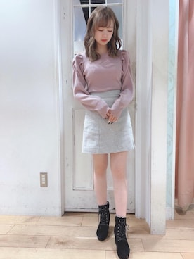 「パワショルニット」｜マジェスティックレゴンHEPFIVE店スタッフさん（レディース・155cm）の冬コーディネート