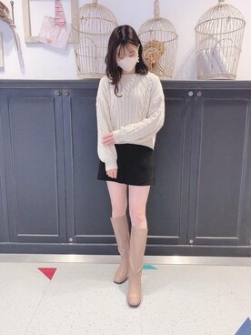「モールケーブルボリュームニット」｜マジェスティックレゴンHEPFIVE店スタッフさん（レディース・155cm）の冬コーディネート