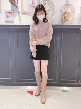 「モールケーブルボリュームニット」｜マジェスティックレゴンHEPFIVE店スタッフさん（レディース・155cm）の冬コーディネート