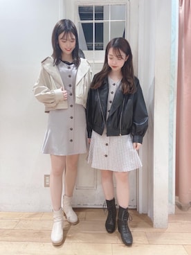 「新作」｜「アイテム（ライダースジャケット）」を使った、マジェスティックレゴンHEPFIVE店スタッフさん（レディース・155cm）の冬コーディネート