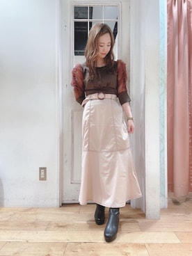 「オーガンジー」｜「アイテム（ブーツ）」を使った、マジェスティックレゴンHEPFIVE店スタッフさん（レディース・154cm）の秋コーディネート