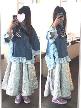 「ダンガリーシャツ」｜「アイテム（スカート）」を使った、omronさん（レディース・152cm）の秋コーディネート