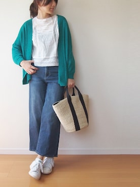 「SLOBE IENA（スローブイエナ）のアイテム（かごバッグ）」を使った、MUNさん（レディース・159cm）の春コーディネート