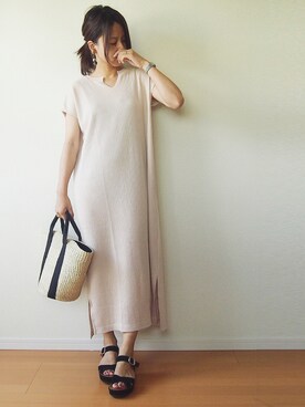 「SLOBE IENA（スローブイエナ）のアイテム（かごバッグ）」を使った、MUNさん（レディース・159cm）の夏コーディネート